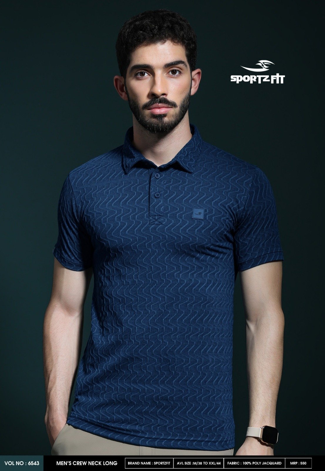 Men Collar Neck T-Shirt  | Navy Blue | XL |  SBT43